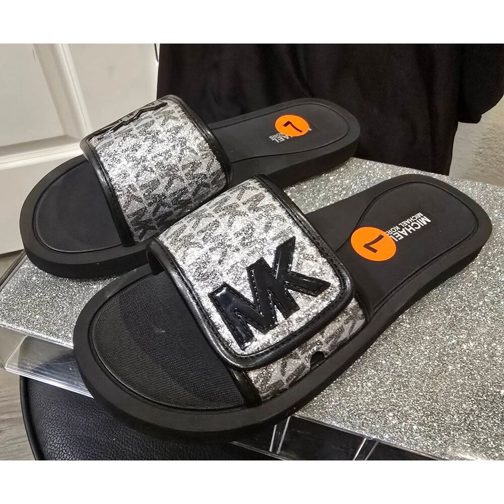 Michael Kors MK Logo‎ Glitter Slide Sandals - Picture 2 of 7